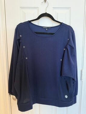 Adrienne Vittadini Navy Eyelet Accent Pullover Sweatshirt